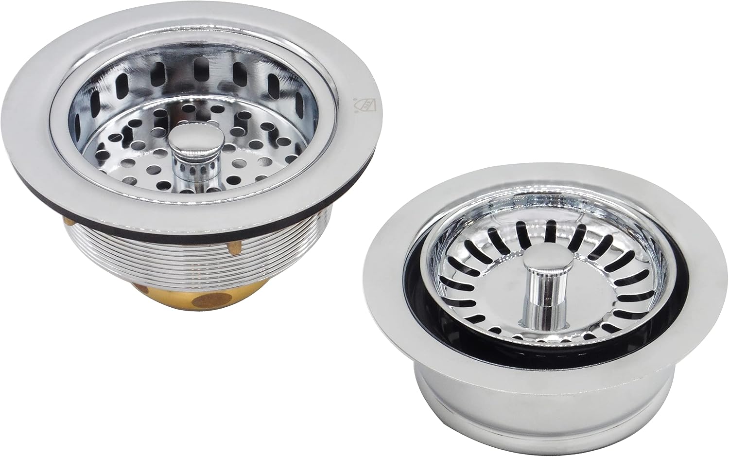 Westbrass CO2165S-26 COMBO PACK 3-1/2' Post Style Large Kitchen Sink Basket Strainer and Waste Disposal Drain Flange with Basket Strainer, Polished Chrome