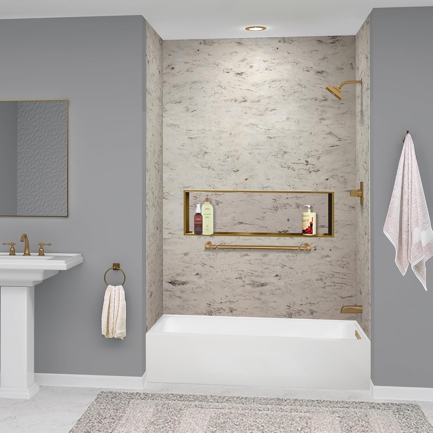 Transolid Unity 60 x 32 x 15 in. Acrylic Alcove Bathtub with Left-Hand Drain, White/Champagne Bronze