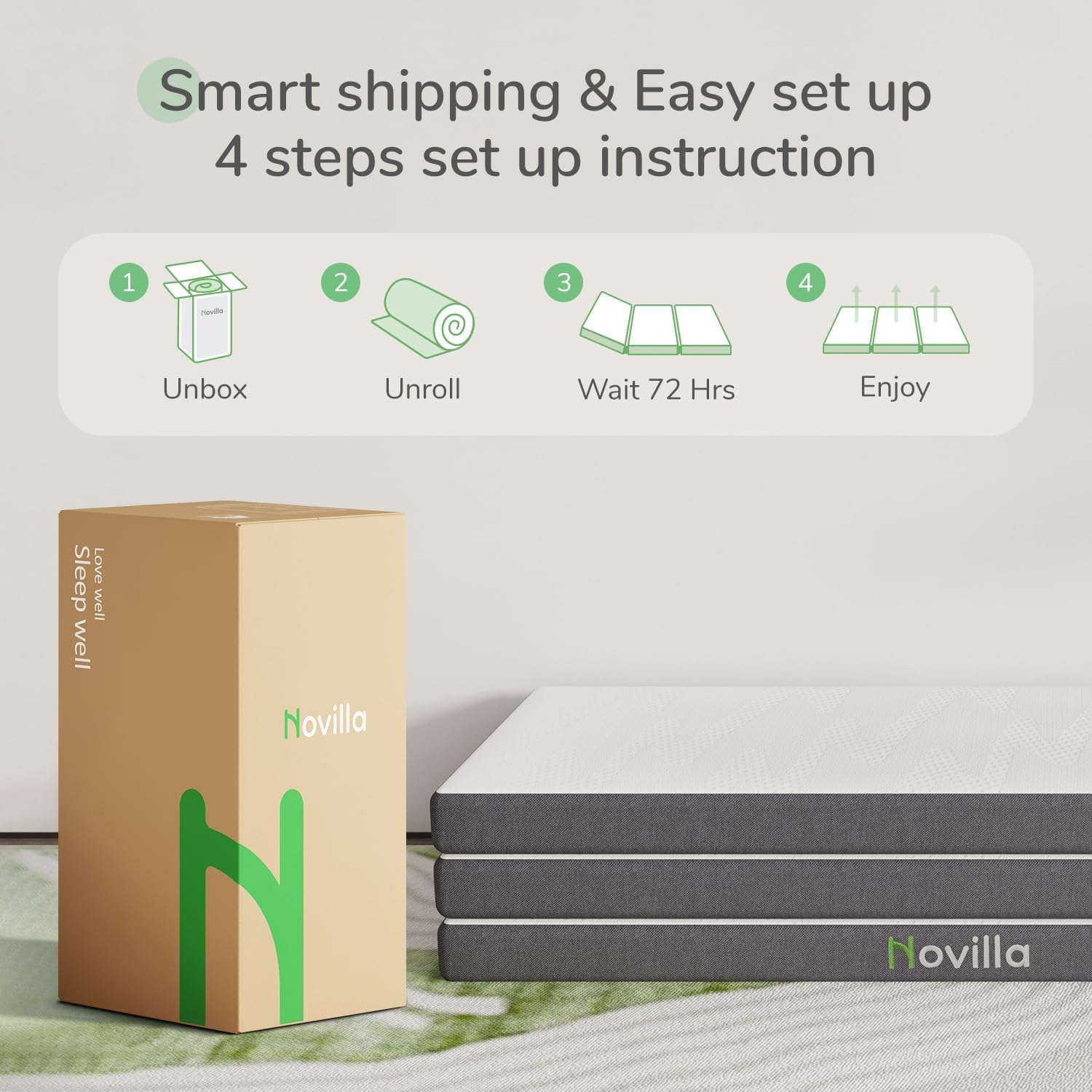 Novilla Folding Mattress Queen, 4 inch Memory Foam Tri Fold