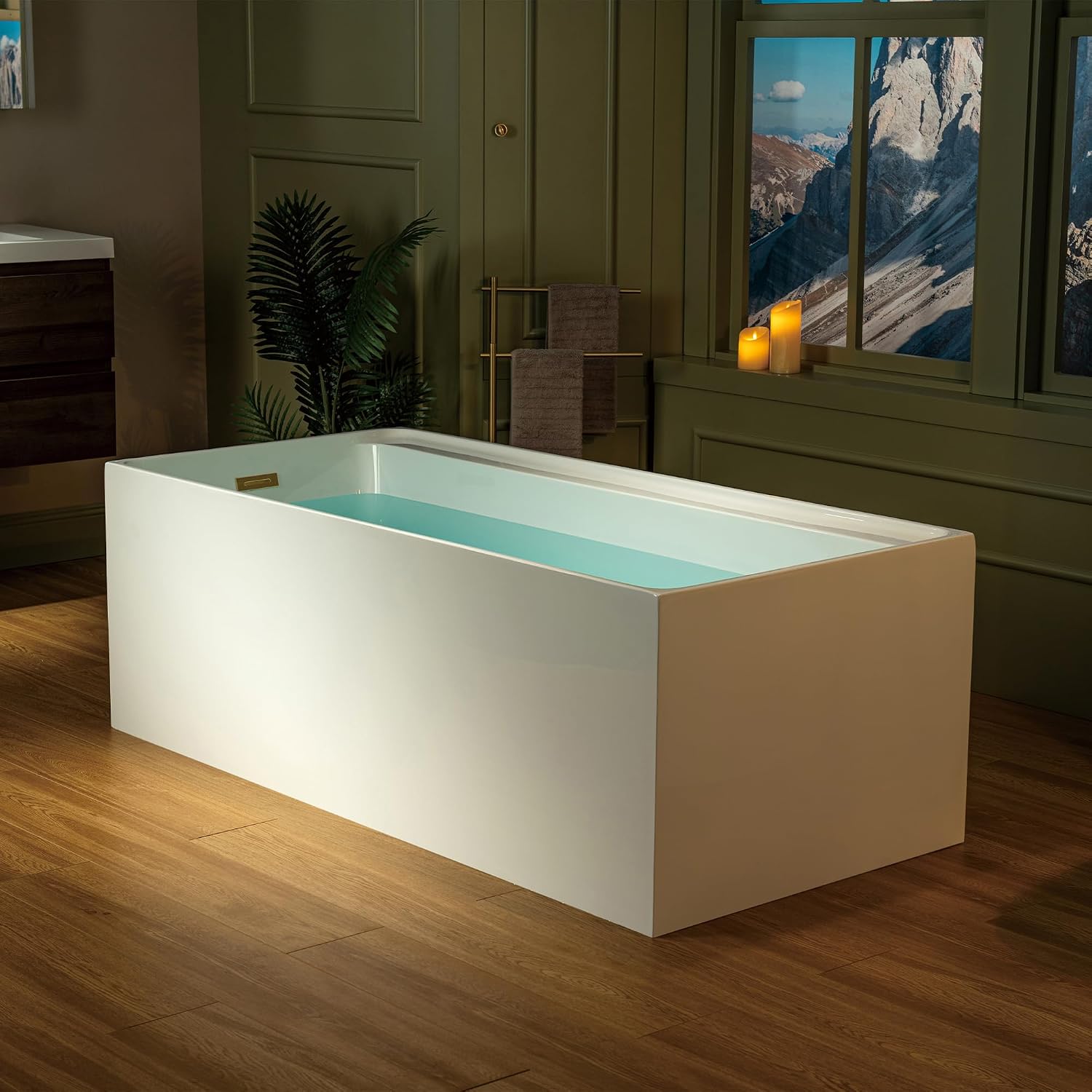 WOODBRIDGE 66-7/8' L x 31-1/2' W Freestanding Contemporary Soaking Bathtub with Brushed Gold Drain & Overflow, White, B6710-BG