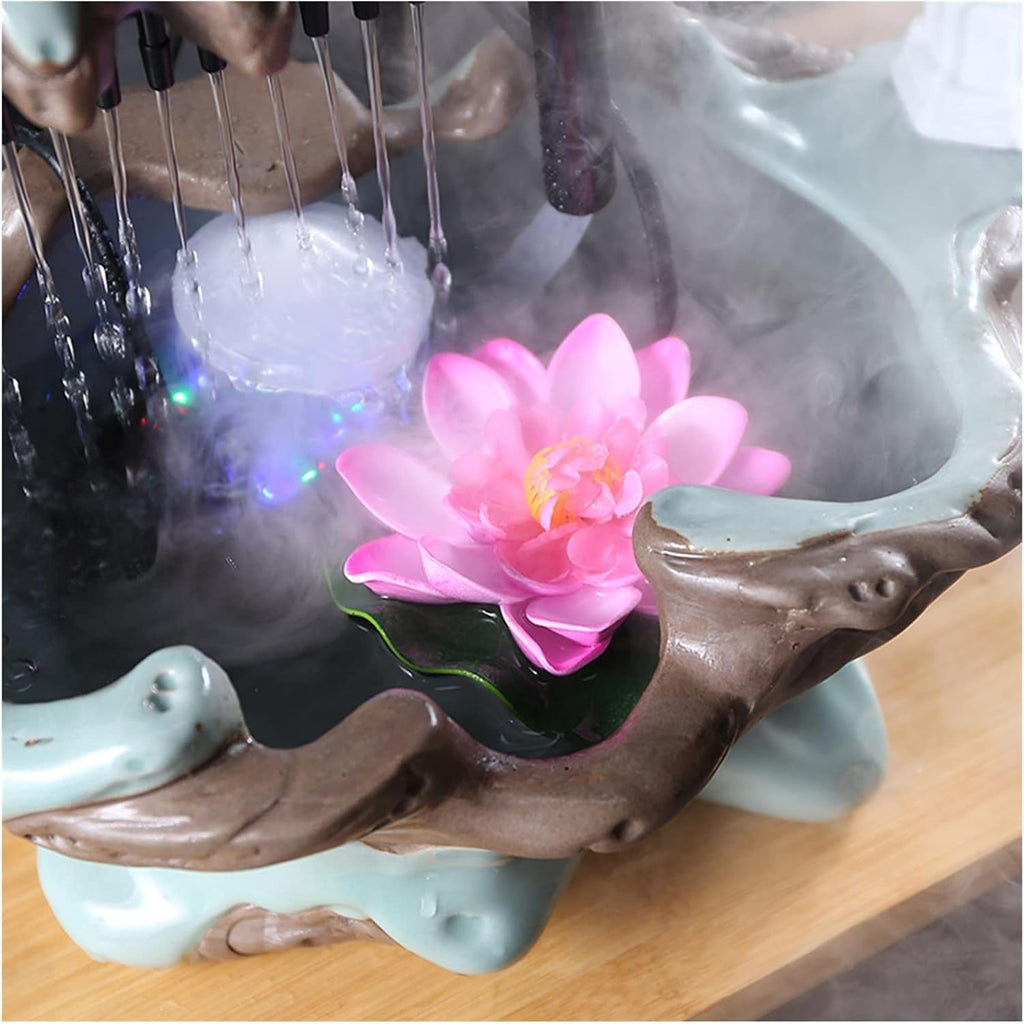 HIHELO Indoor Tabletop Waterfall Fountain Tabletop Fountain with Light Relaxation Fountain for Interior Decoration Indoor Fountain Tabletop Fountains16 Inch Tall Meditation Fountain (Color : Brass)