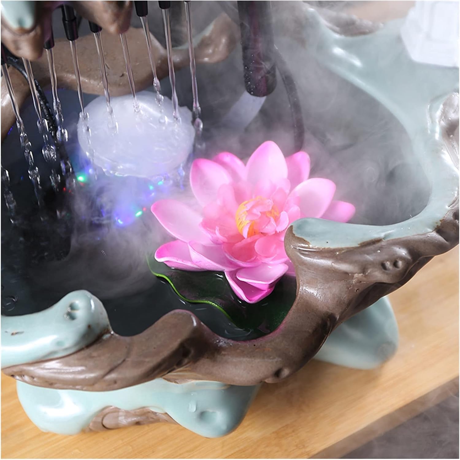 HIHELO Indoor Tabletop Waterfall Fountain Tabletop Fountain with Light Relaxation Fountain for Interior Decoration Indoor Fountain Tabletop Fountains16 Inch Tall Meditation Fountain (Color : 1)