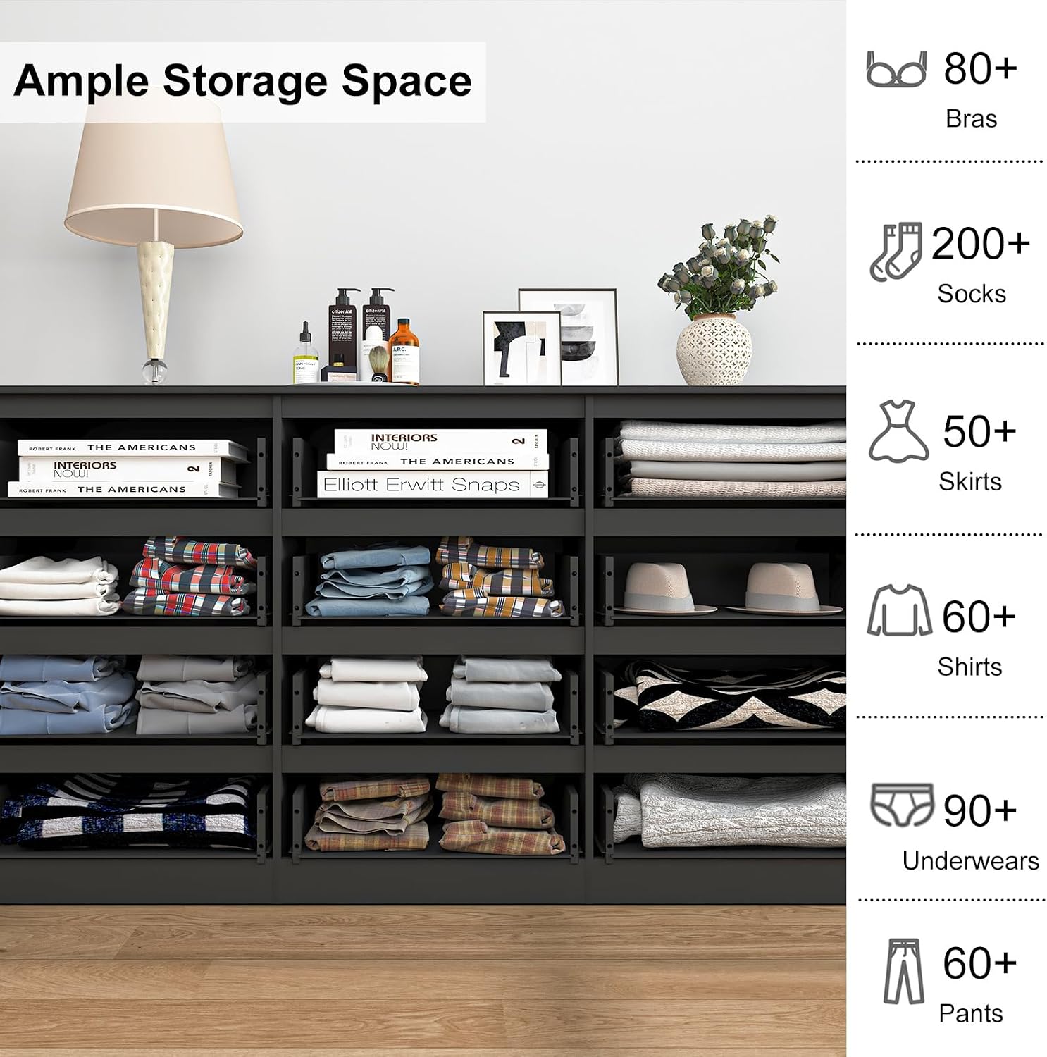 Vibe & Dine Black Dresser 12 Drawer, Modern Long Dresser for Bedroom, Wood Chest of Drawers with Wide Storage for Living Room