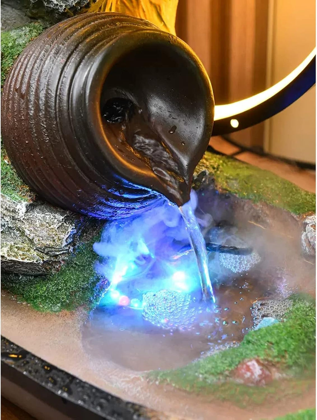 Tabletop Fountain Indoor Water Fountain, Artificial Bonsai and Buddah Statute Tabletop Fountain with LED Lights Zen Fountain for Home Office Bedroom Desk Decoration Water Fountain