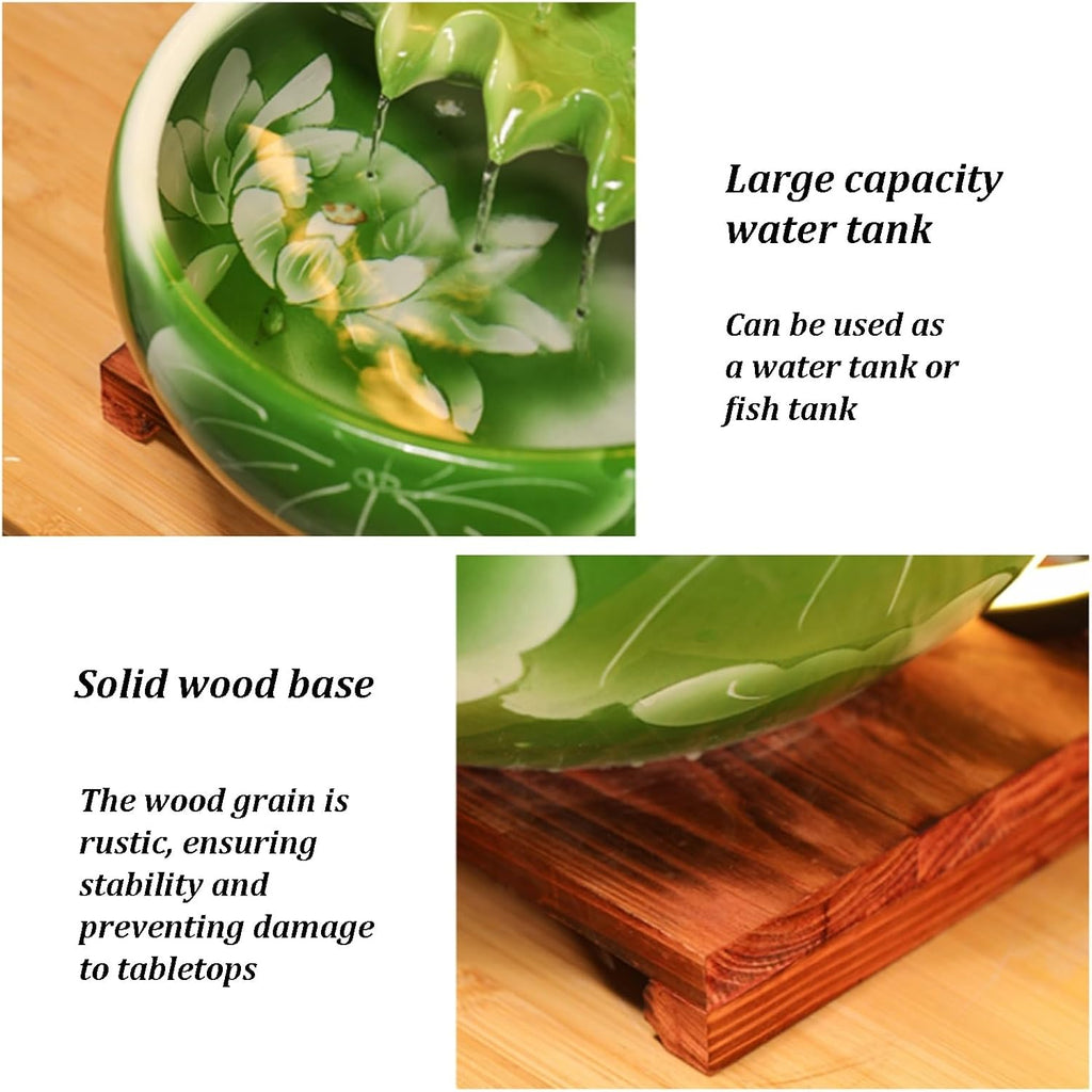 Tabletop Fountain with LED Light, Indoor Waterfall Fountain with Solid Wood Base & Water Storage Basin, Zen Meditation Indoor Waterfall Feature for Office Living Room Bedroom