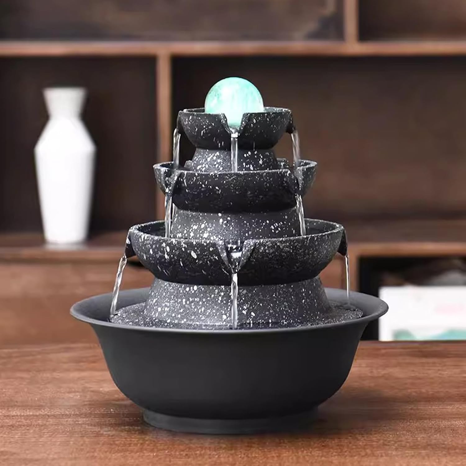 GLigeT Tabletop Fountain Table De Table Flow Water Balancel Table Fontaine Salon Humidificateur Plancher Ornement Lumière Tournant Water Ball Ornement Water Fountain Decor(Medium)