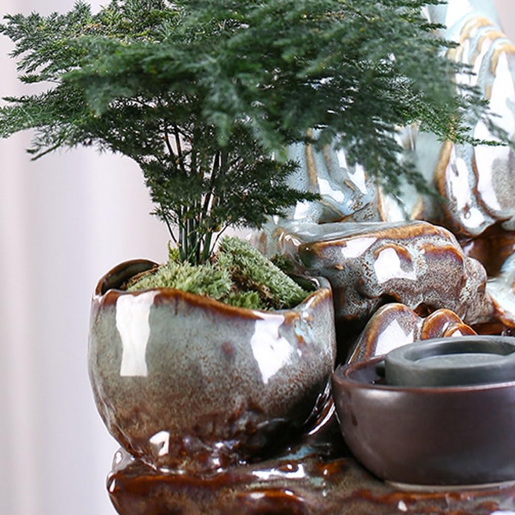 GUERNSEY Tabletop Fountain Tabletop Fountains Chinese Style Ceramic Fish Tank Circulating Water Fountain Ornaments Living Room Office Rockery Desktop Fountain Indoor Fountain