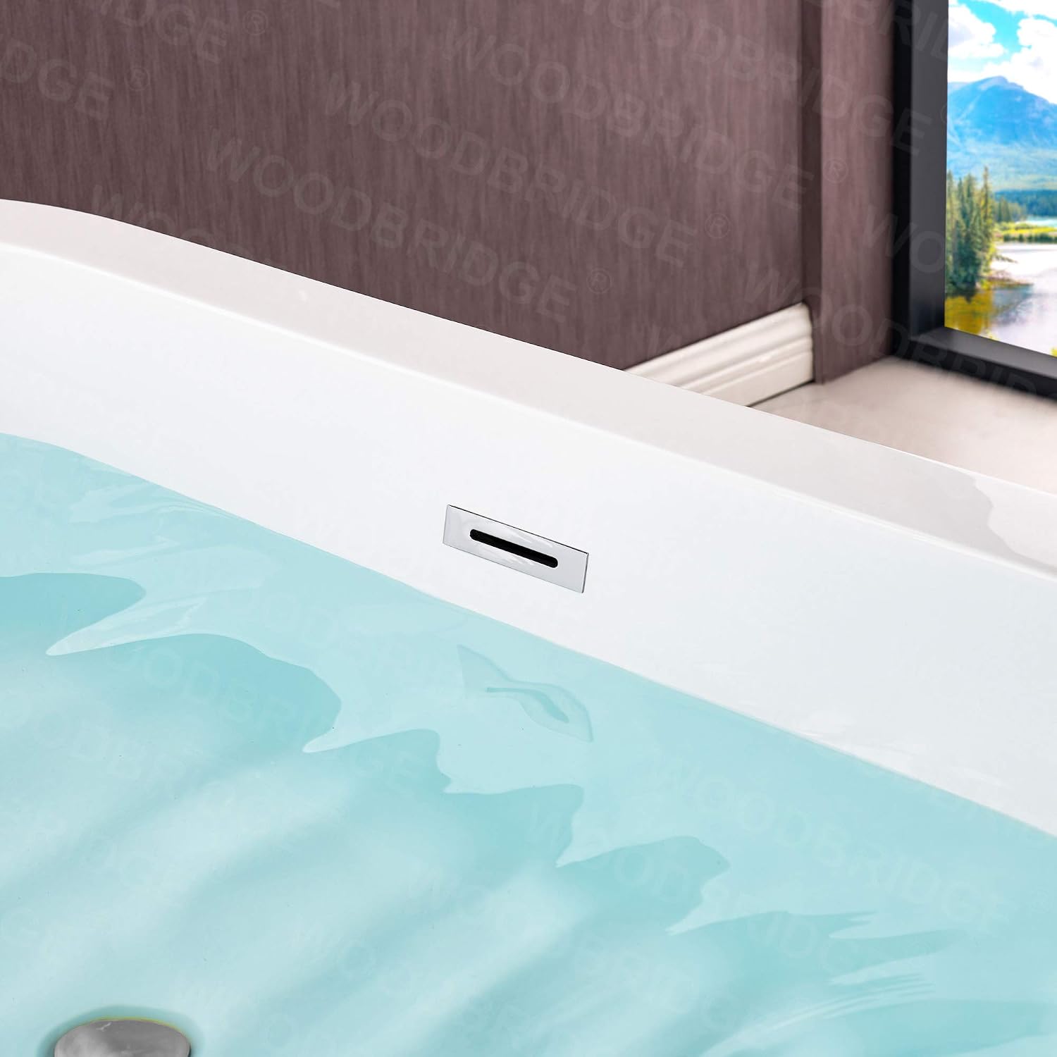 WOODBRIDGE 67' Acrylic Freestanding Bathtub Contemporary Soaking White Tub with Chrome Overflow and Drain，B0002 -CH-Drain &O
