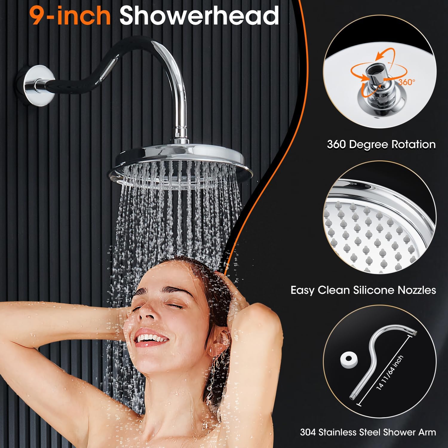 Shower System with Rain Shower Head, Handheld Spray, Rough-in Valve and Trim Kit 9 Inch Bathroom Luxury Rain Mixer Shower Complete Combo Set Wall Mounted High Pressure Shower Faucet Set Chrome