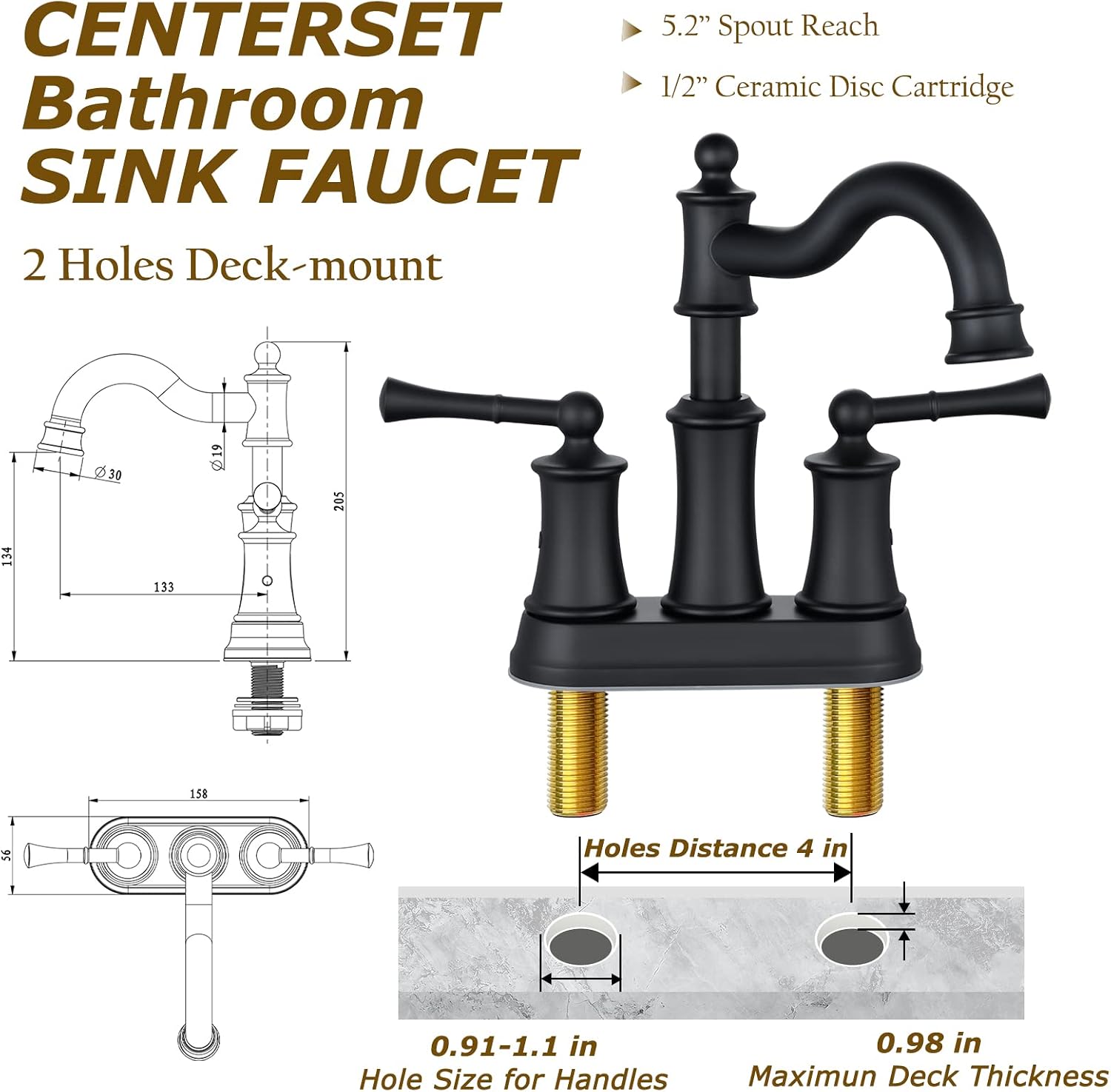 Roman Bathroom Faucet Set, Centerset Sink Faucet 2 Hole with Pop Up Drain, Free Standing Tub Faucet Filler with High Pressure Handheld Shower, Matte Black