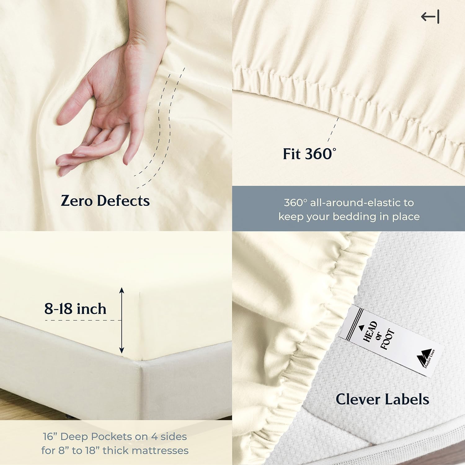 Mayfair Linen 100% Egyptian Cotton 2 Pack Full Sheet Set - Luxury 500 Series Soulmate Collection Cotton Sheets Full Size (8 PC, Ivory), Silky Soft, Cooling 16' Deep Pocket Hotel Quality Sheet