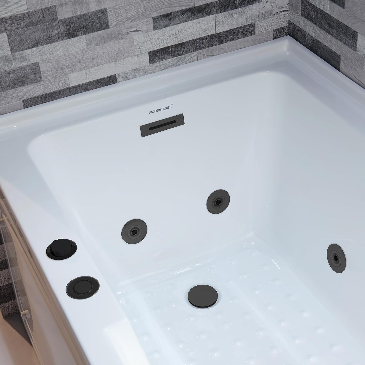 WOODBRIDGE 60' Alcove Acrylic Rectangular Whirlpool Heated Jetted Tub in White with Left Drain, Matte Black pop-up Drain Included BM6030L