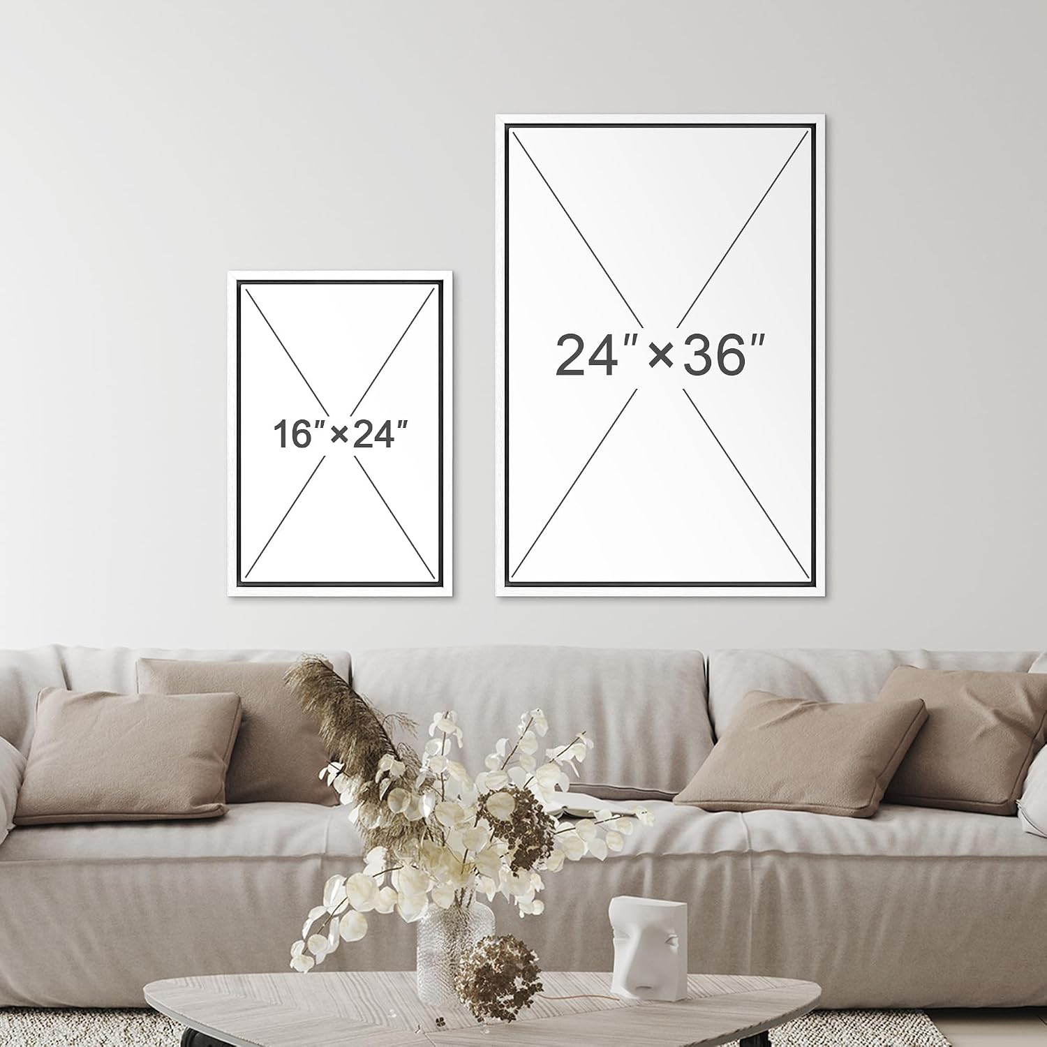 SIGNFORD Framed Canvas Print Wall Art Set Jungle Palm Leaf Geometric Polygons Abstract Shapes Illustration Modern Art Decorative Nordic Nature for Living Room, Bedroom, Office - 24'x36'x2 White