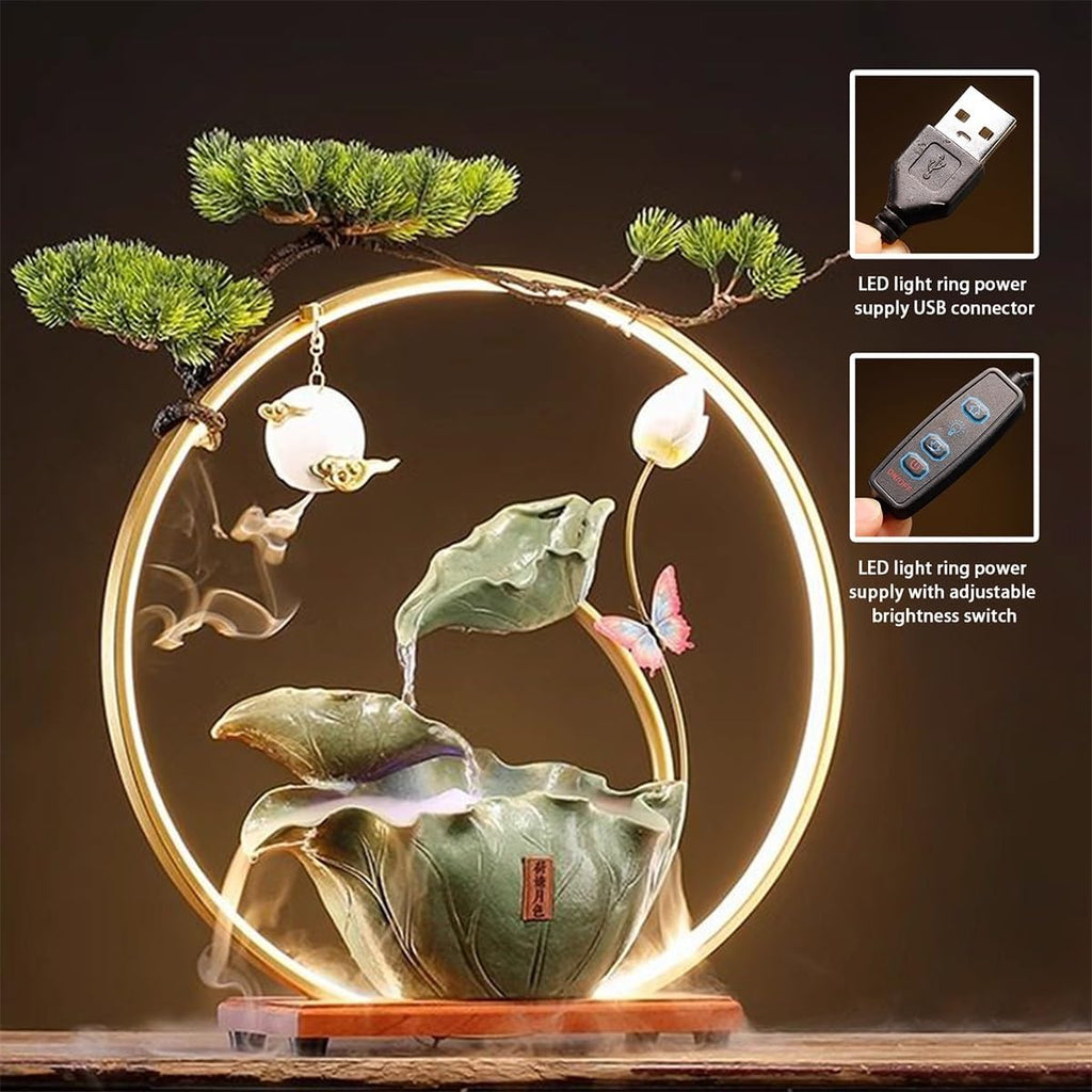 Table Fountain, Waterfall Tabletop, Fountains Indoor, with LED Lights, for Home Office Ambience, for Office, Bedroom, Living Room(15.8x7.1x17.7in)