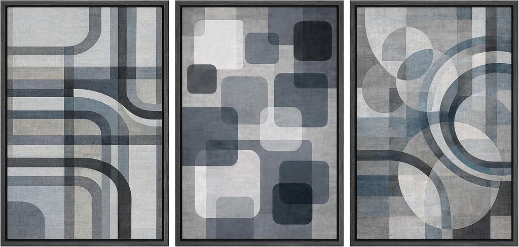 SIGNLEADER Framed Canvas Print Wall Art Set Blue Gray Geometric Abstract Illustrations Modern Art Boho Decorative for Living Room, Bedroom, Office - 24'x36'x3 BLACK