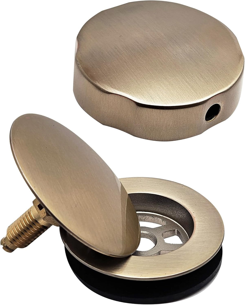 Westbrass A50P35TLE-19 35' Cable Drive Bath Drain Trim Kit with Rotary Overflow Cover Knob, European Stopper and Poly Tubular Pipes, Champagne Bronze
