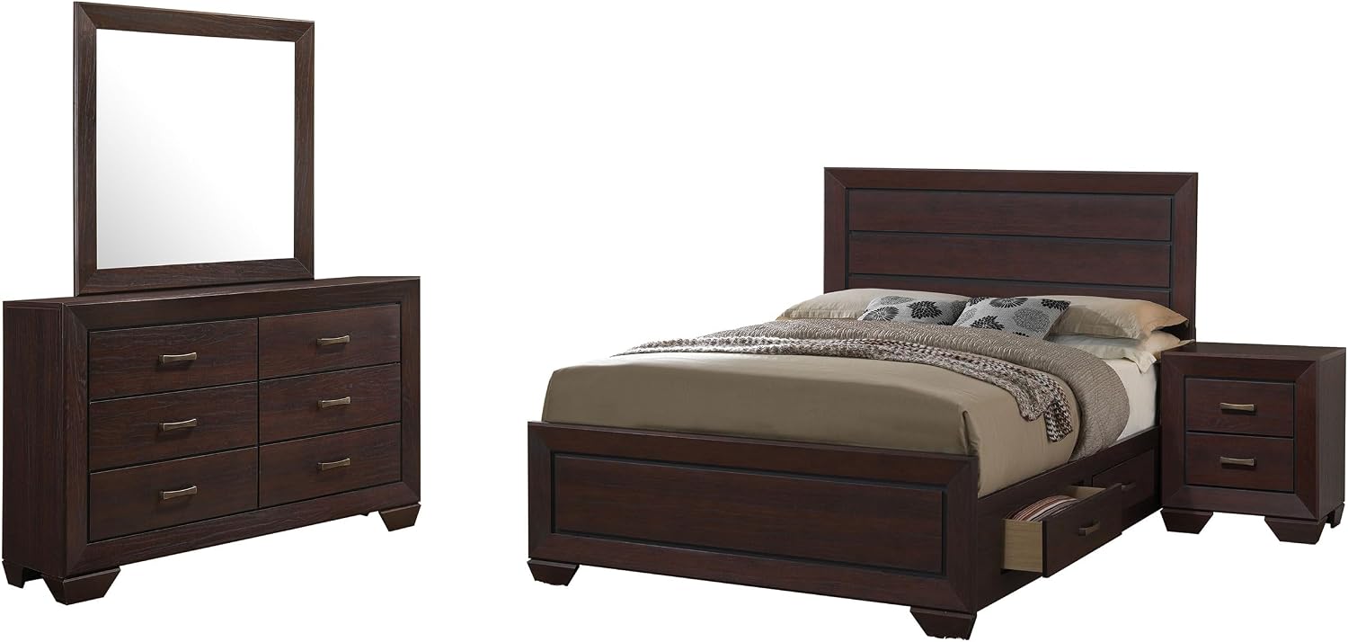 Coaster Home Furnishings Kauffman Transitional 4-Piece Bedroom Set Queen Size Storage Panel Bed Frame 54-inch Headboard Dark Cocoa 204390Q-S4