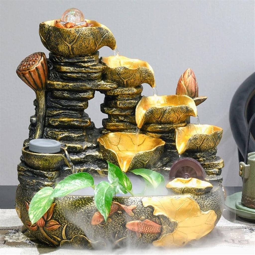 HIHELO Desktop Fountain Tabletop Fountain Rockery Flowing Water Landscape Fountain Fengshui Wheel Circulating Water Desktop Decoration Lucky Ornaments Water Fountain Outdoor (Size : Small)