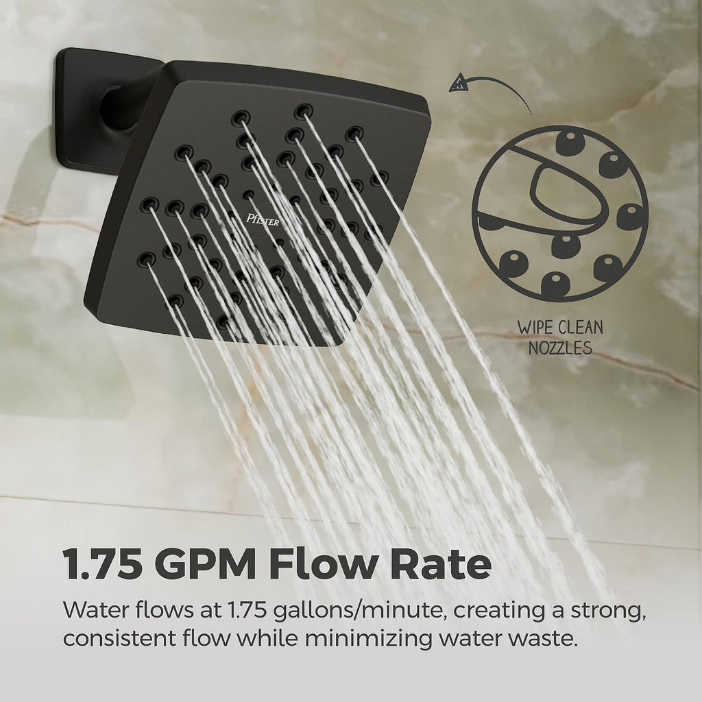 Pfister Vaneri Tub and Shower Trim Kit with Valve and Cartridge Included 1-Handle Rain Shower Head with Tub Spout Matte Black Finish Water-Efficient Model 8P8WS2VRISBB