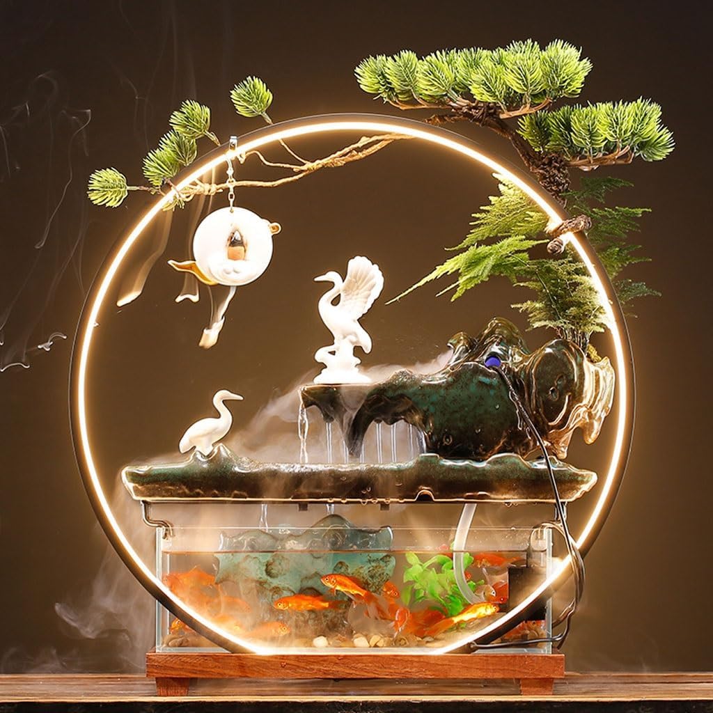 GUERNSEY Tabletop Fountain Chinese Style Running Water Fish Tank Tabletop Fountain Ornaments Indoor Circulating Water Tabletop Decorations Indoor Waterfall Feature Indoor Fountain