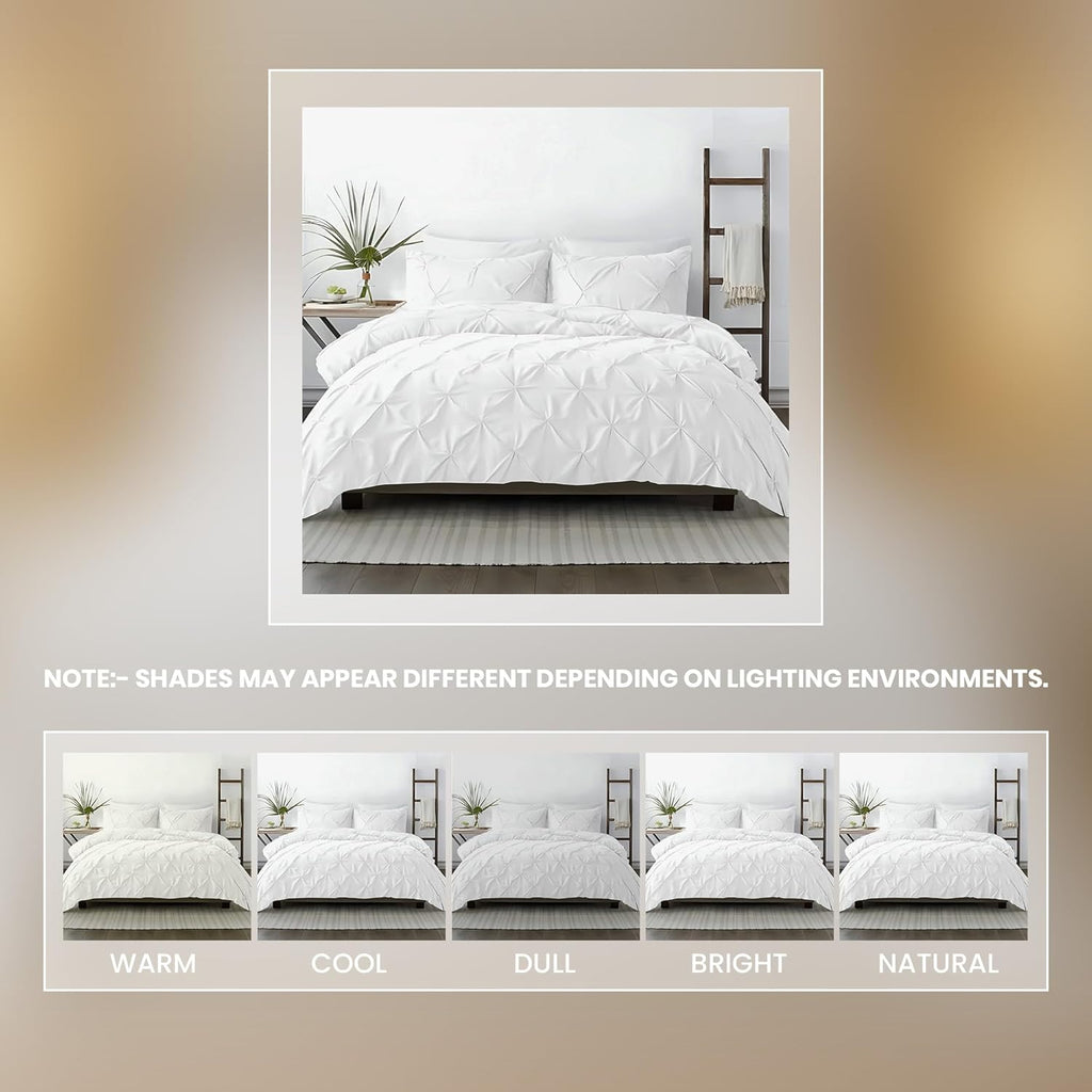 Kotton Culture 120'x 120' 3 Pc Super King Plus Pinch Pleated - Pintuck Duvet Cover Set - 100% Egyptian Cotton 600 TC - Zipper Closure & 7 Internal Ties- Fits Extra Large King Inserts - White