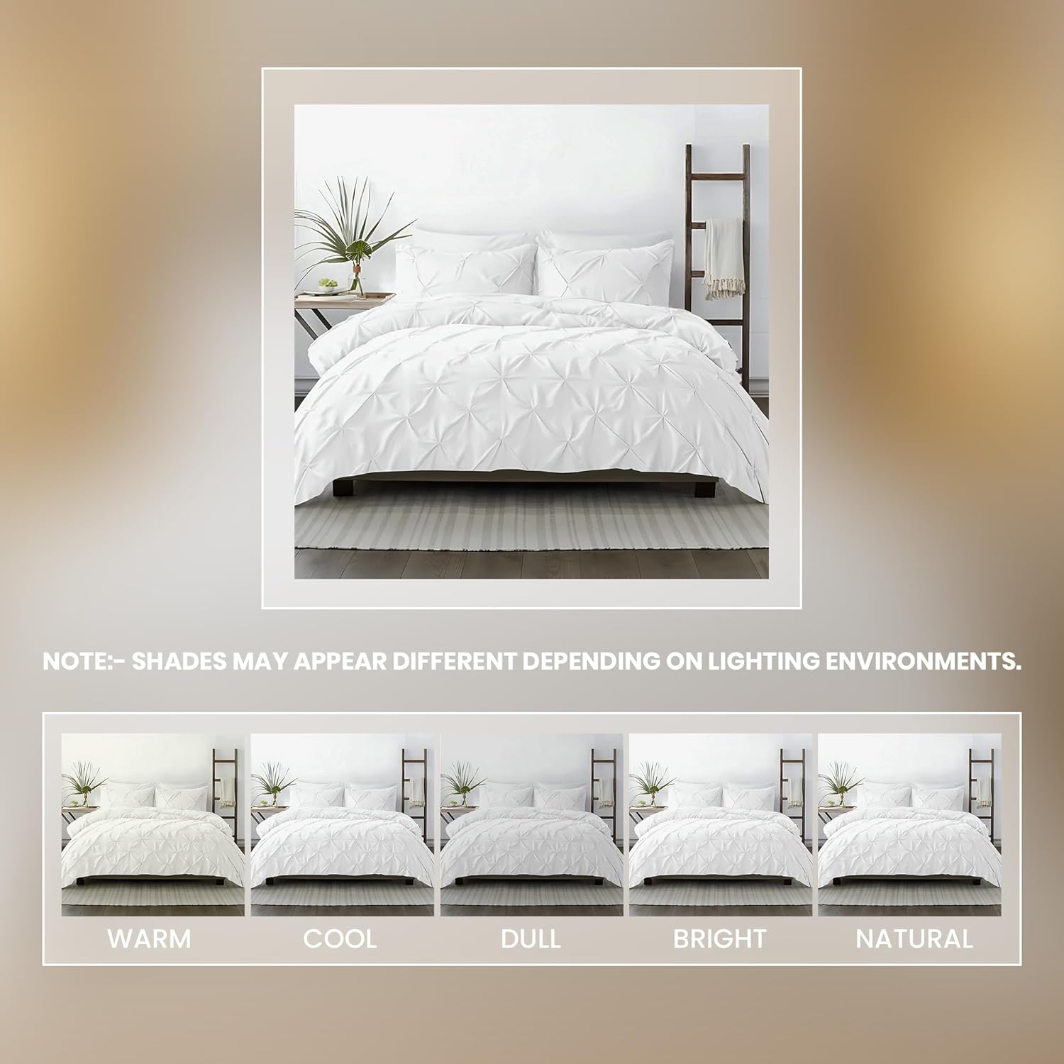 Kotton Culture 120'x 120' 3 Pc Super King Plus Pinch Pleated - Pintuck Duvet Cover Set - 100% Egyptian Cotton 600 TC - Zipper Closure & 7 Internal Ties- Fits Extra Large King Inserts - White