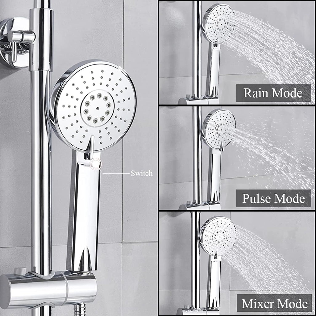 Shower Fixtures Thermostatic Brass Chrome Faucets Sets 3 Function Wall Mounted Exposed System Complete Set with Waterfall Tub Faucet