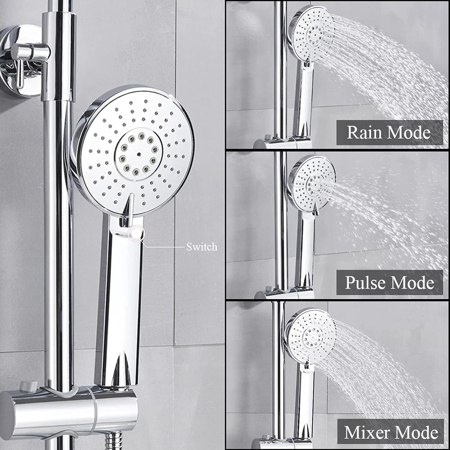 Shower Fixtures Thermostatic Brass Chrome Faucets Sets 3 Function Wall Mounted Exposed System Complete Set with Waterfall Tub Faucet