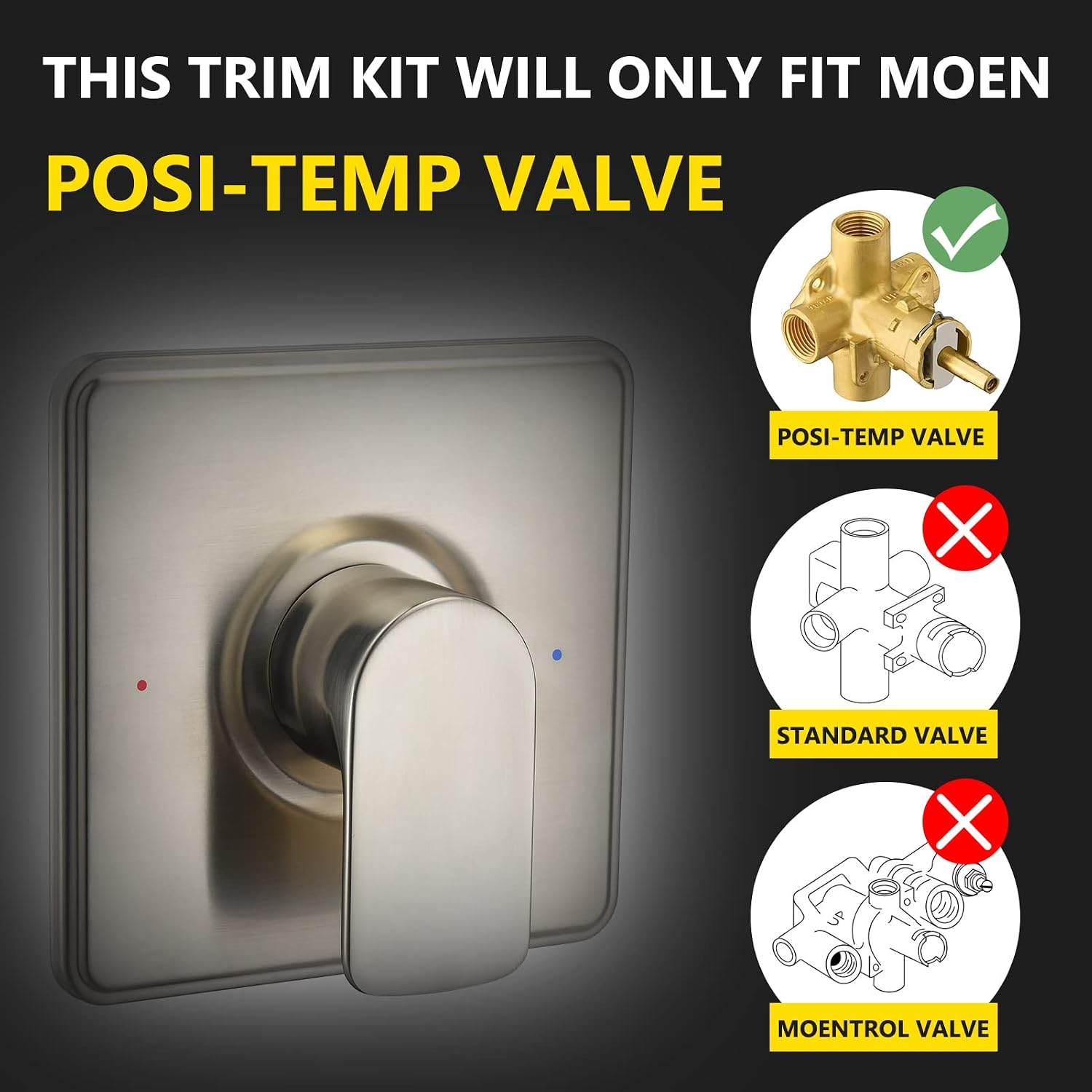 Tearel Replacement for Moen Posi Temp Shower Valve and Trim Kit, Complete Set for Tub and Shower Faucet, Includes Valve Body, Handle, Escutcheon Plate, Tub Spout, Brushed Nickel