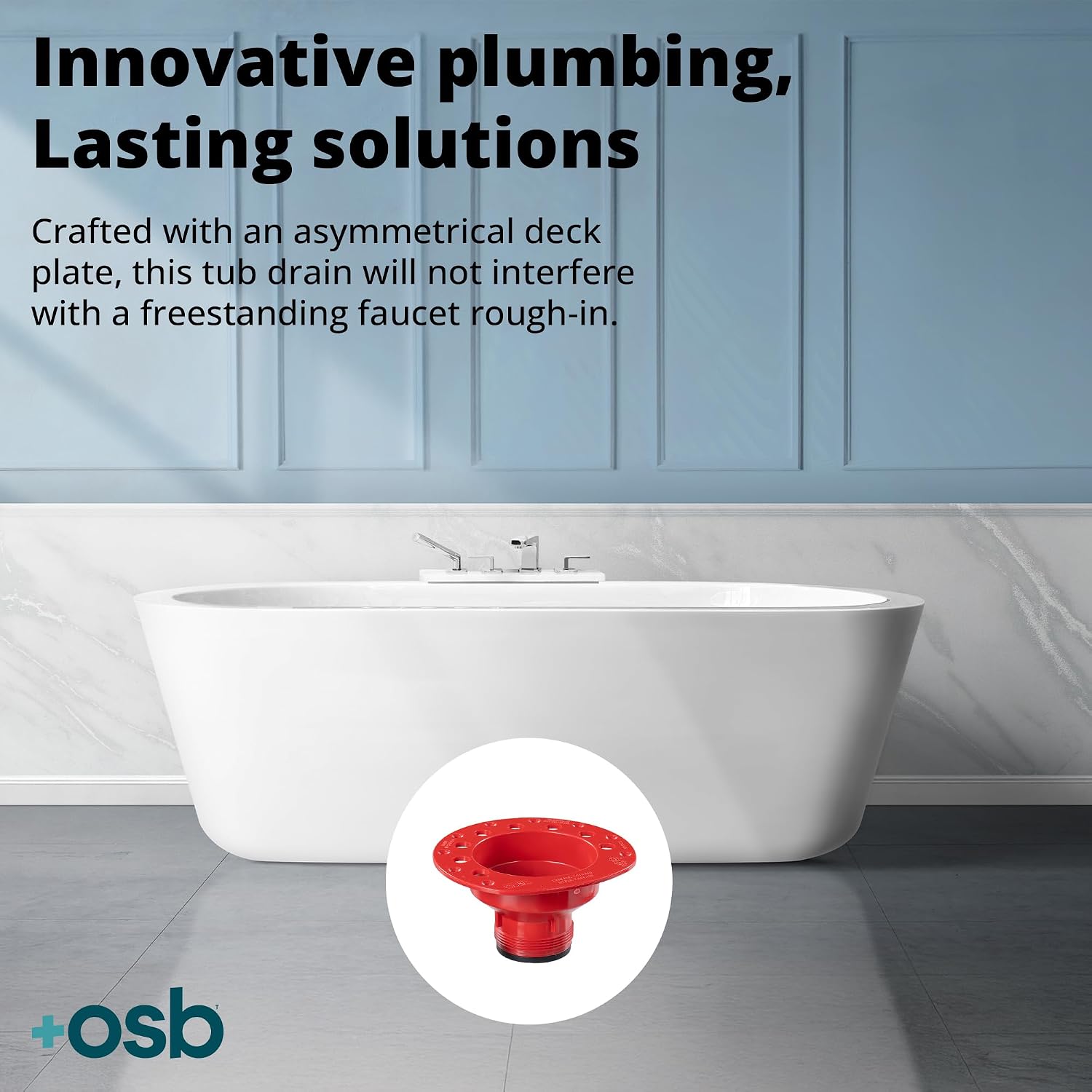 OS&B ITD365 - ABS + PVC, Island Tub Drain Rough-in for Freestanding Bathtub, Simplifies Installation, Water, Air, and Smoke Testable Tub Drain, Designed for 8'/10' Joist Space, Plumbing Supplies.
