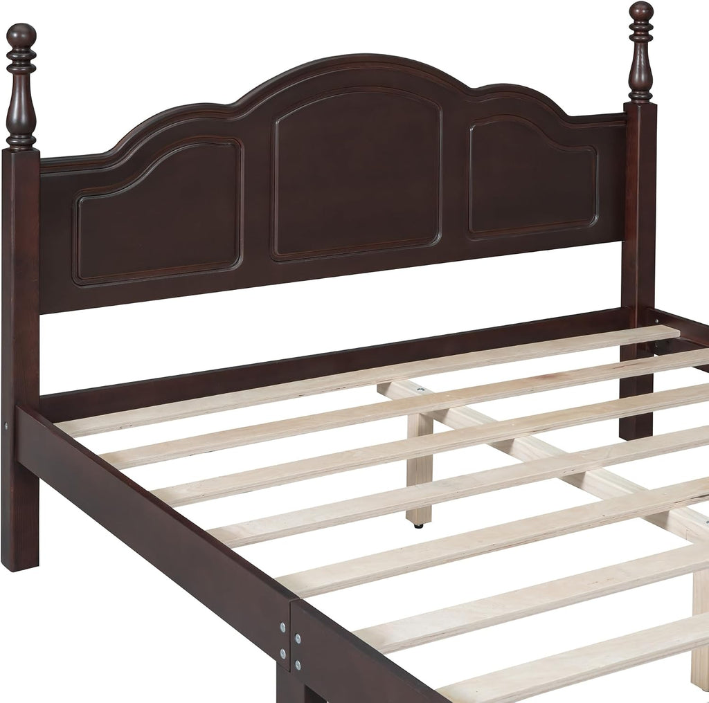 3-Pieces Bedroom Sets,Queen Size Wood Platform Bed and Two Storage Nightstand and Dresser,Dark Walnut