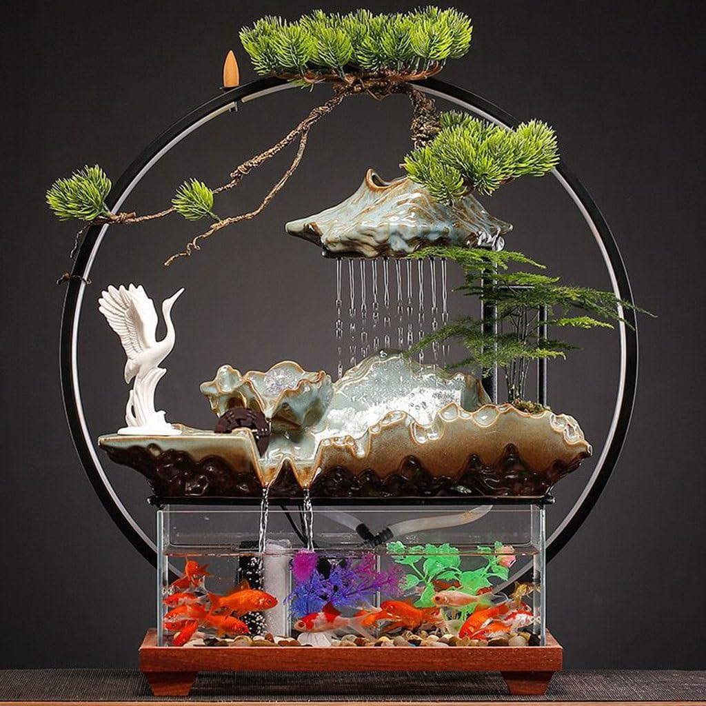 GUERNSEY Tabletop Fountain Chinese Style Simple Water Ornaments Creative Simple Porch Decoration Ornaments Office Desktop Fountain Ornaments Indoor Waterfall Feature Indoor Fountain