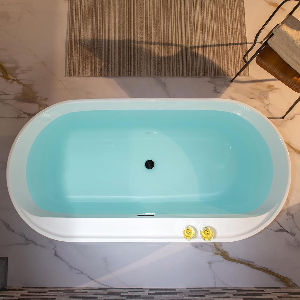 WOODBRIDGE 72' Acrylic Freestanding Bathtub Contemporary Soaking White Tub with Matte Black Overflow and Drain,B0059-MB