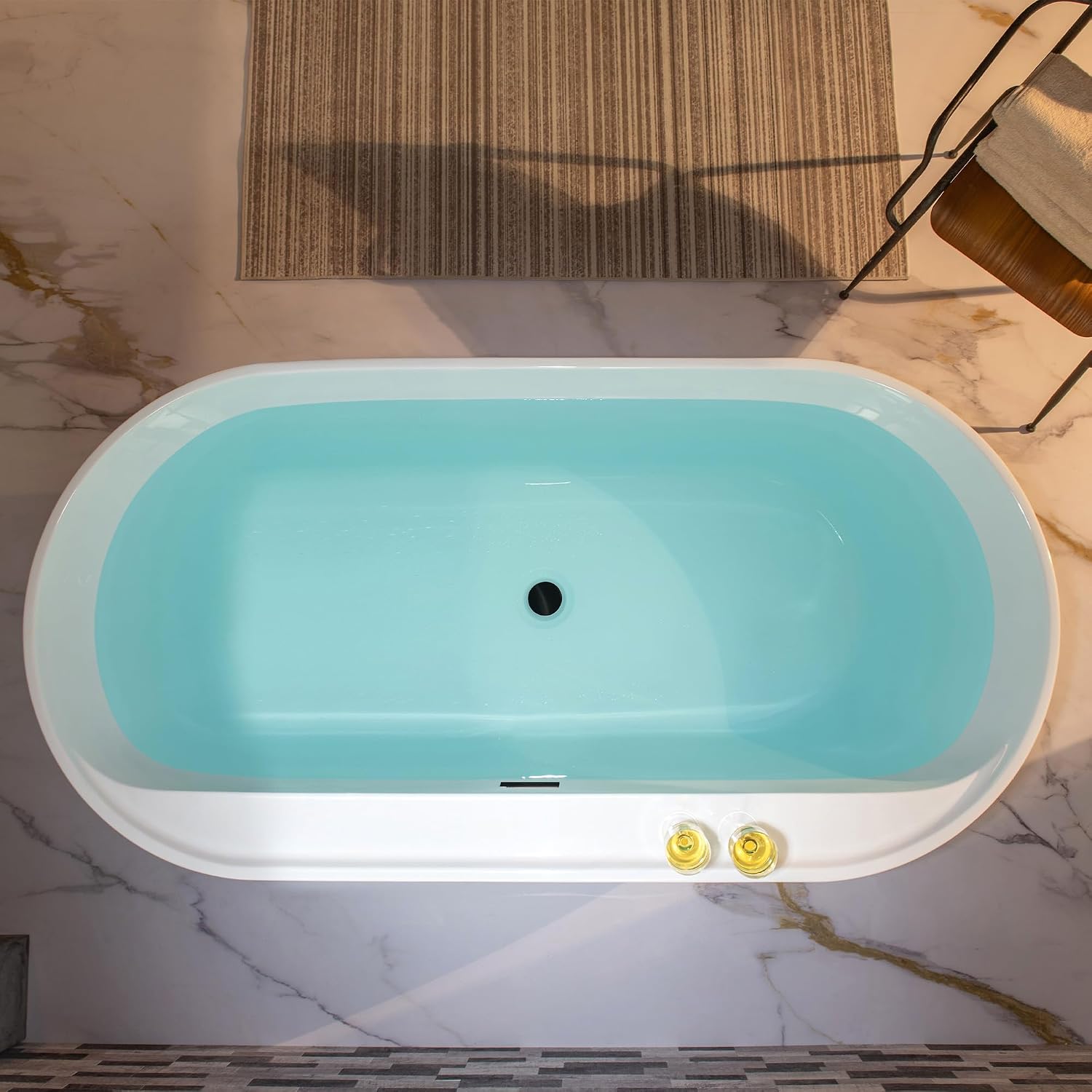 WOODBRIDGE 72' Acrylic Freestanding Bathtub Contemporary Soaking White Tub with Matte Black Overflow and Drain,B0059-MB