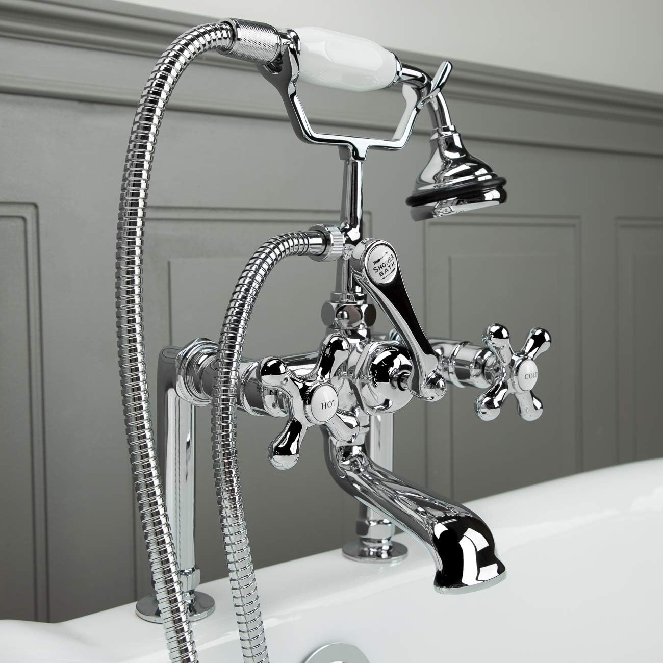 Vintage Tub & Bath Clawfoot Tub Rim Mount Faucet Set with Lift and Turn Drain