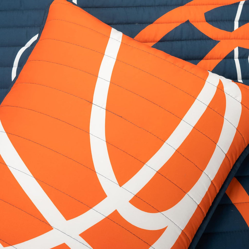Lush Decor Basketball Game Reversible Quilt Queen Size 5 Piece Set, Full/Queen Navy - Kids Bedding Set - Queen Size Quilt - Sports Décor