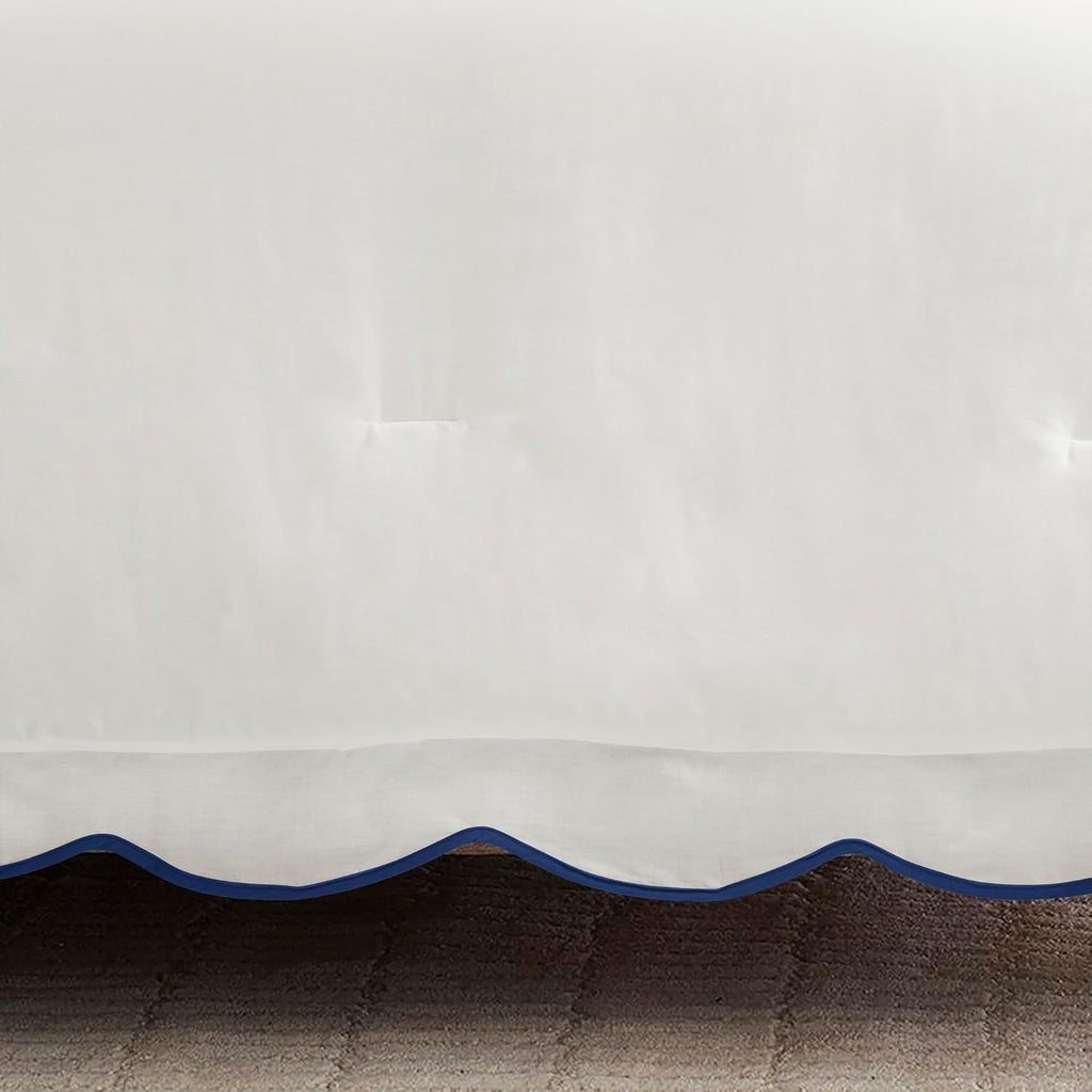Lush Decor Coastal Chic Scalloped Edge Comforter Set, 3 Piece Set Full/Queen, Navy & White - Queen Bedding Set - White Comforter - Coastal Decor