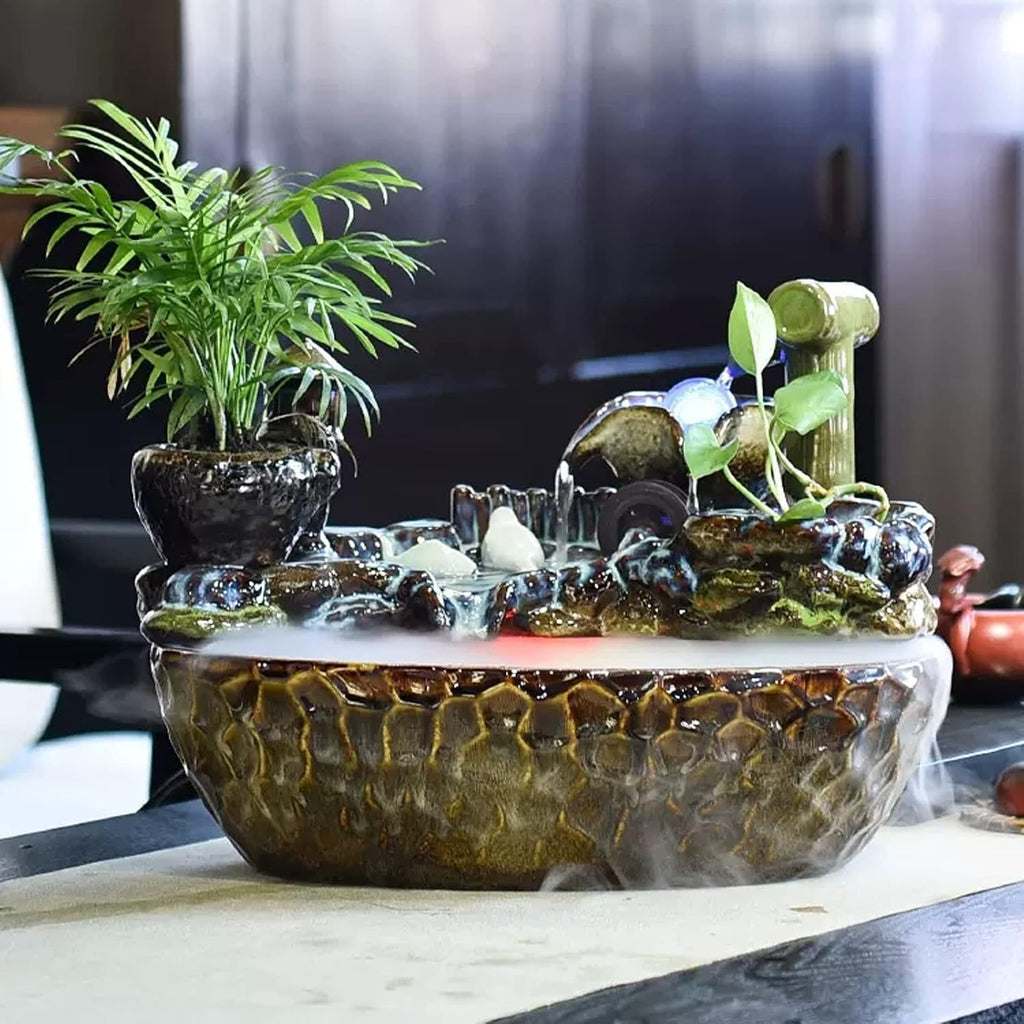 HIHELO Desktop Fountain Ceramic Tabletop Fountain Indoor Waterfall Fountain Decorative Tabletop Fountain for Bedroom, Office, Living Room Water Fountain Outdoor