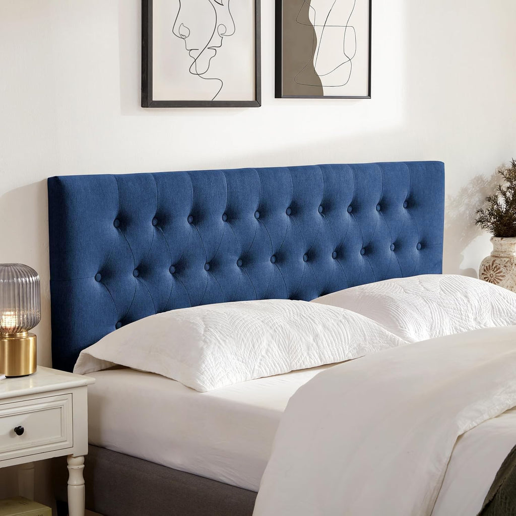 Huatean Home Tufted Upholstered Headboard Queen Size, Solid Wood Head Board with Metal Legs, Adjustable Height Bed headboard from 37' to 51' Fabric Headboard in Modern Button Design, Blue