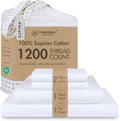 Threadmill 100% American Certified Supima Cotton Sheets King Size - 1200 Thread Count, 4Pc King Size Sheets Set, Smooth Sateen, Ultra Luxury Bed Sheets, 17' Deep Pocket King Sheet Set - White Sheets