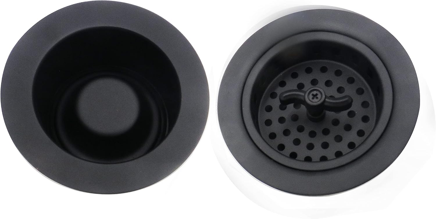 Westbrass CO2175-62 Combo Pack 3-1/2' Wing Nut Twist Style Large Kitchen Sink Basket Strainer and Waste Disposal Drain Flange with Stopper, Matte Black