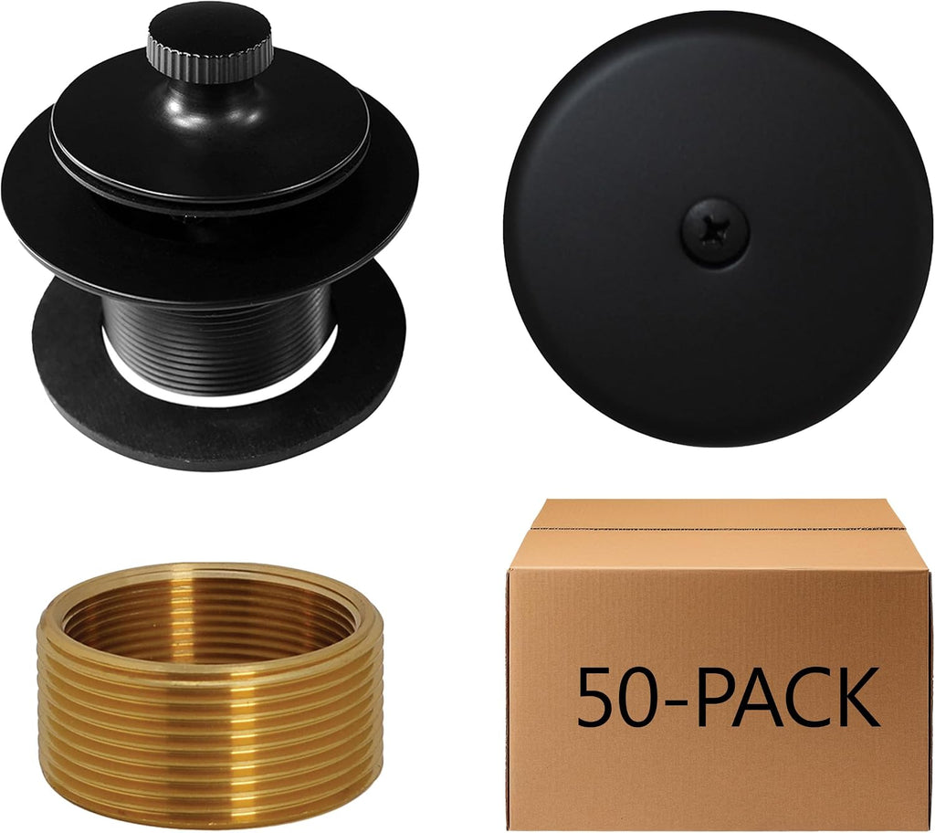 Westbrass D941K-50-62 1-3/8' Fine Thread Twist & Close Bathtub Drain Trim with One-Hole Overlfow Faceplate and Universal Adaptor, Matte Black (50-Pack)