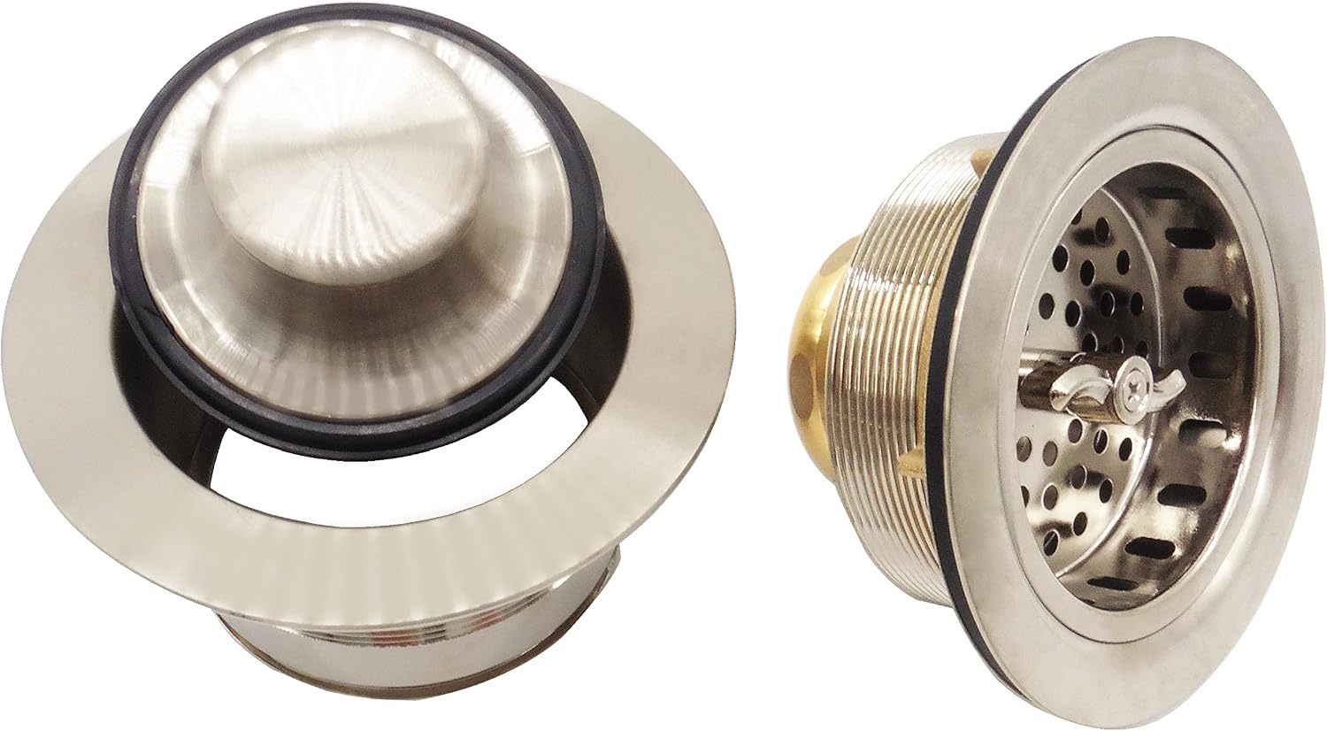 Westbrass CO2175-20 Combo Pack 3-1/2' Wing Nut Twist Style Large Kitchen Sink Basket Strainer and Waste Disposal Drain Flange with Stopper, Stainless Steel