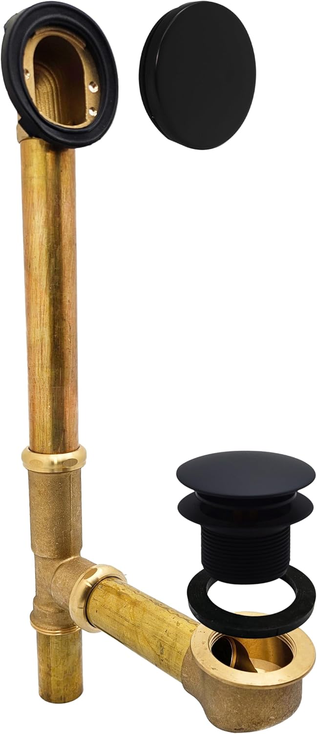 Westbrass D325H-62 European Tip Toe Bath Waste Drain Kit with Illusionary Faceplate, 14' Make-Up, 17 Ga., Matte Black