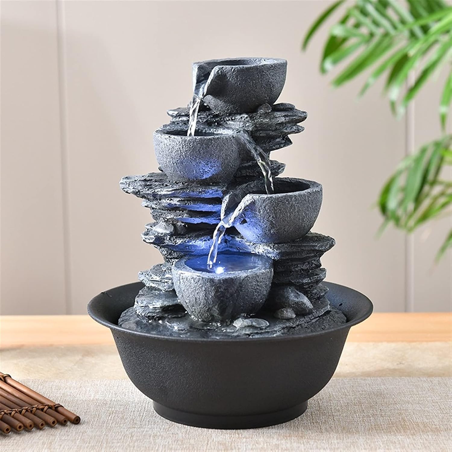 Indoor Fountain Indoor Fountain Tabletop Fountains Multi-Colored LED Lights Perfect Size for Home Office Soothing Cascading Water Sounds Tiered Desktop Features Tabletop cor (Gold)