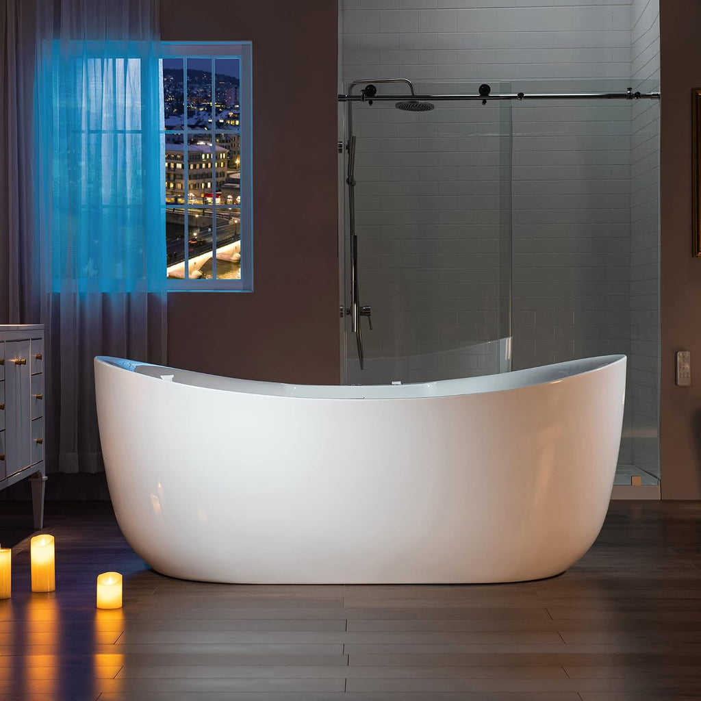 WOODBRIDGE 72' x 35-3/8' Whirlpool Water Jetted and Air Bubble Freestanding Heated Soaking Combination Bathtub with LED control panel, BJ400
