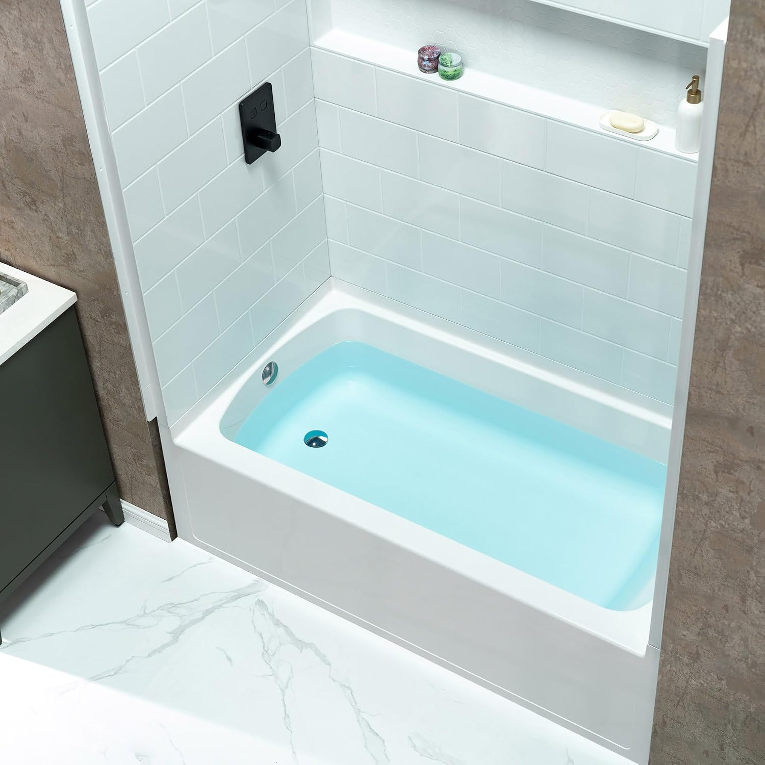 WOODBRIDGE 60' x 32' Four-Piece Direct-to-Stud Alcove Tub Surround with Left-Drain Hole Soaking Bathtub Combo in White
