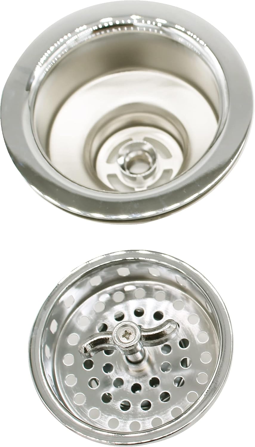 Westbrass CO2175-05 Combo Pack 3-1/2' Wing Nut Twist Style Large Kitchen Sink Basket Strainer and Waste Disposal Drain Flange with Stopper, Polished Nickel
