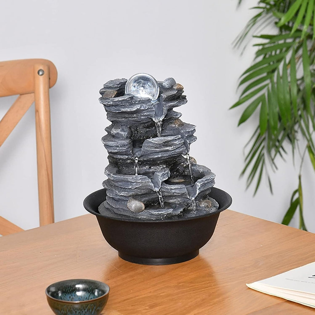 HIHELO Desktop Fountain Tabletop Fountain Resin Rock Waterfall Meditation Fountain Indoor Office Home Bedroom Desktop Fountain Water Fountain Outdoor