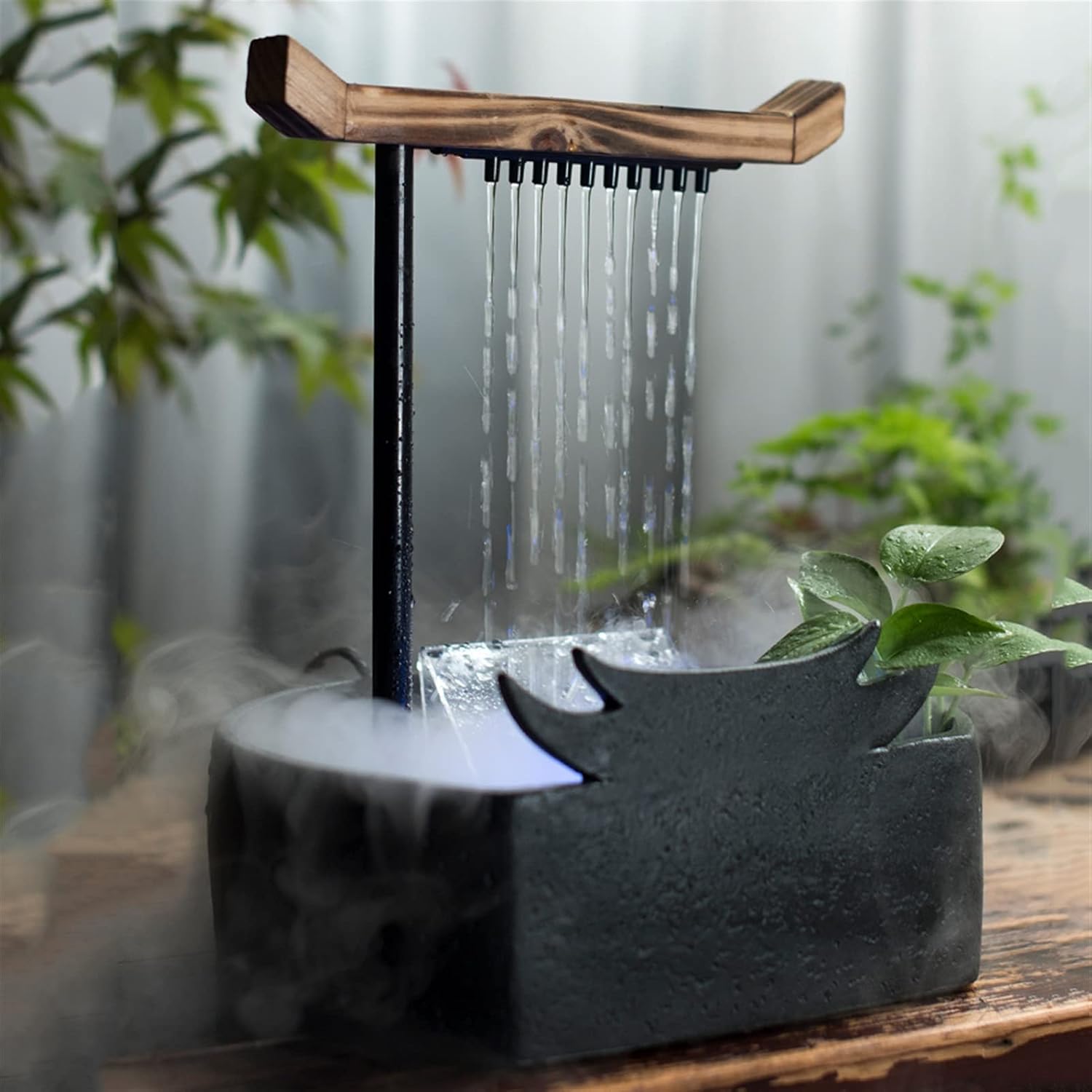 Indoor Fountain Indoor Waterfall Fountain Chinese Style Portable Table Water Fountain Ceramic Circulation Fountain Zen Meditation Waterfall Decor Table Fountain Waterfall Tabletop Fountain